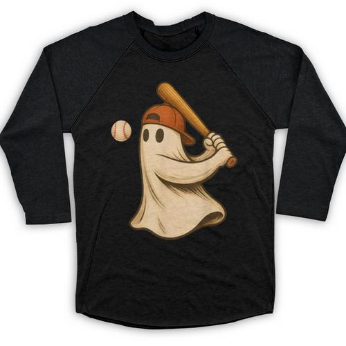 Ghost Baseball Halloween Costume Men Boys Kids Baseball Raglan Shirt - Sportilla
