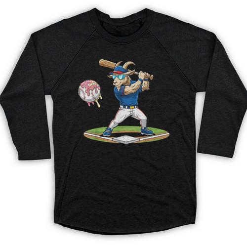 Goat Baseball Player With Bat And Ball Drip Animal Sports Baseball Raglan Shirt - Sportilla