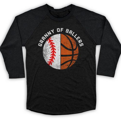 Granny Of Ballers Baseball Basketball Grandma Granny Baseball Raglan Shirt - Sportilla