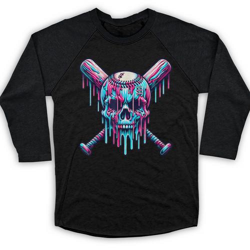 Halloween Baseball Skull Drip Baseball Lifestyle Boy Men Baseball Raglan Shirt - Sportilla