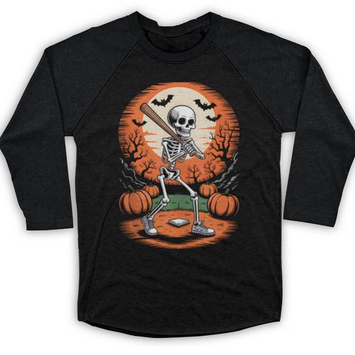 Halloween Skeleton Baseball Player Costume Men Boys Kids Baseball Raglan Shirt - Sportilla
