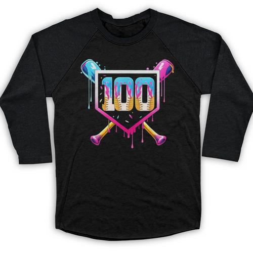 Happy 100 Days Of School Baseball Drip 100th Day Of School Baseball Raglan Shirt - Sportilla