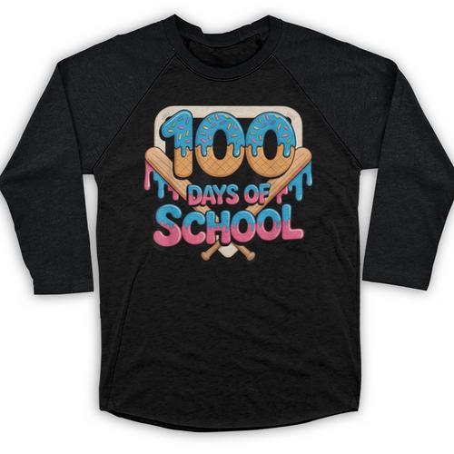 Happy 100 Days Of School Baseball Drip For Kids Teachers Baseball Raglan Shirt - Sportilla