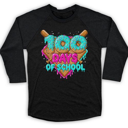 Happy 100 Days Of School Costume Baseball Drip Ice Cream Baseball Raglan Shirt - Sportilla
