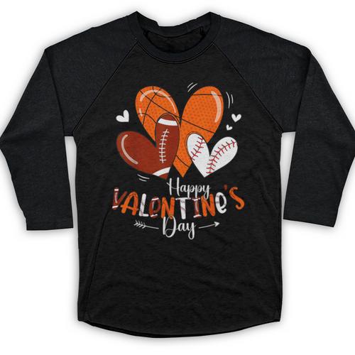 Happy Valentines Day Basketball Baseball Football Boys Baseball Raglan Shirt - Sportilla