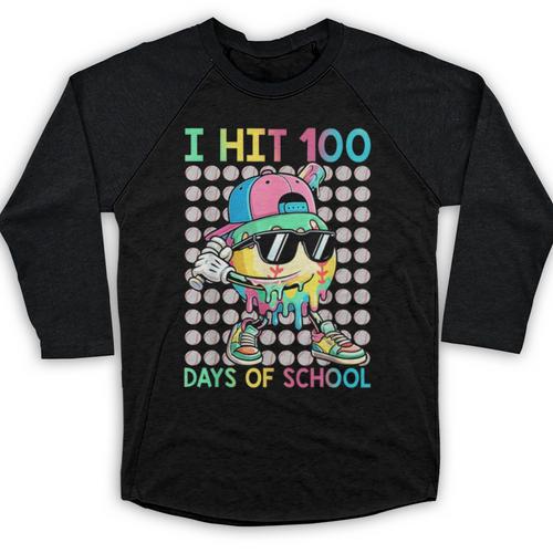 I Hit 100 Days Of School Baseball Drip 100th Day Of School Baseball Raglan Shirt - Sportilla