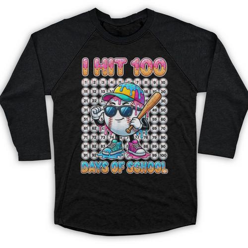 I Hit 100 Days Of School Baseball Ice Cram Drip 100th Boys Baseball Raglan Shirt - Sportilla