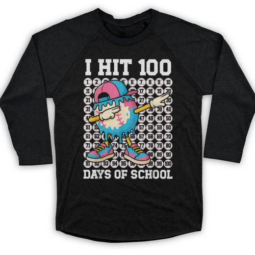 I Hit 100 Days Of School Baseball Ice Cream Drip Boys Girls Baseball Raglan Shirt - Sportilla
