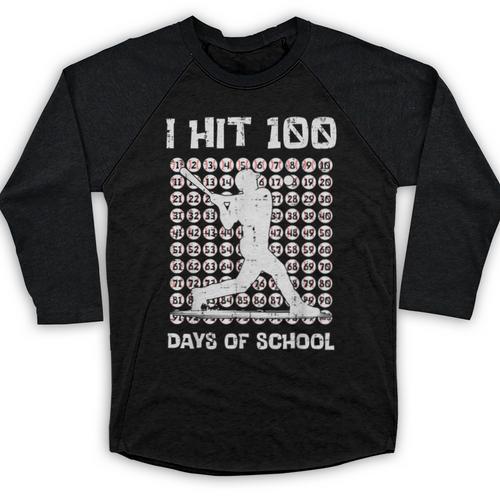 I Hit 100 Days Of School Baseball Player 100th Day Boys Kids Baseball Raglan Shirt - Sportilla