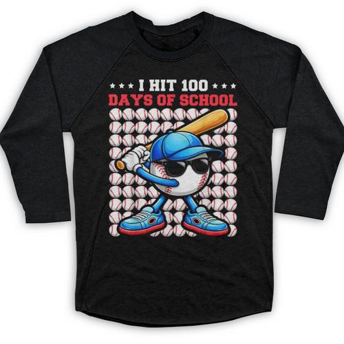 I Hit 100 Days Of School Baseball Player Kids Boys Son Baseball Raglan Shirt - Sportilla