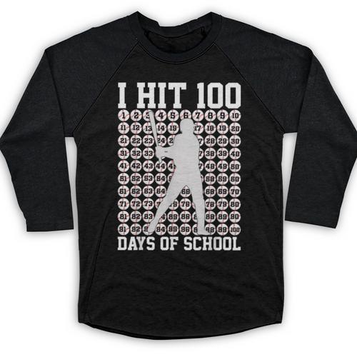 I Hit 100 Days Of School Boys Kids 100th Day Balls Baseball Baseball Raglan Shirt - Sportilla