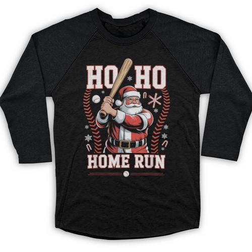 Ho Ho Home Run Baseball Christmas Holiday Sports Santa Baseball Raglan Shirt - Sportilla