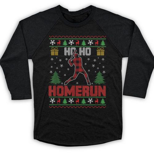 Ho Ho Homerun Xmas Sports Player Baseball Ugly Christmas Baseball Raglan Shirt - Sportilla