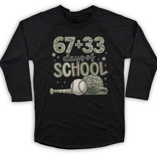 HUGvyn 6733 Days Of School Baseball 100 Days Camo Cap Boys Baseball Raglan Shirt - Sportilla