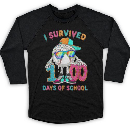 HUGvyn I Survived 100 Days Of School Baseball 6 7 Ice Cream Baseball Raglan Shirt - Sportilla