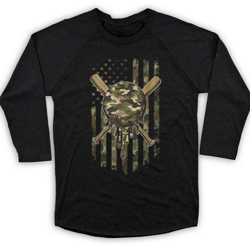 Ice Cream Baseball Drip For Boys Camo USA Flag Camouflage Baseball Raglan Shirt - Sportilla