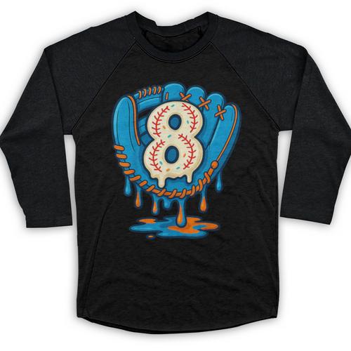 Ice Cream Baseball Glove 8th Birthday Edition Baseball Raglan Shirt - Sportilla