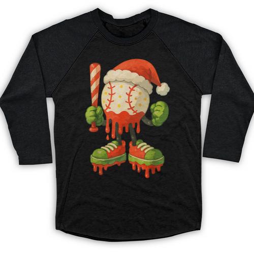 Ice Cream Drip Baseball Christmas Baseball Drip Candy Cane Baseball Raglan Shirt - Sportilla