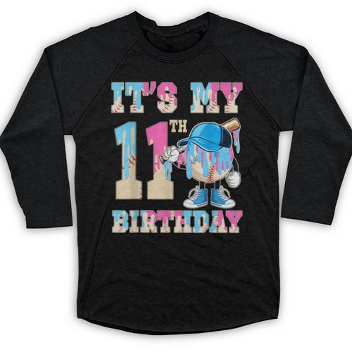 It's My 11th Birthday Baseball Ice Cream Drip Theme Baseball Raglan Shirt - Sportilla