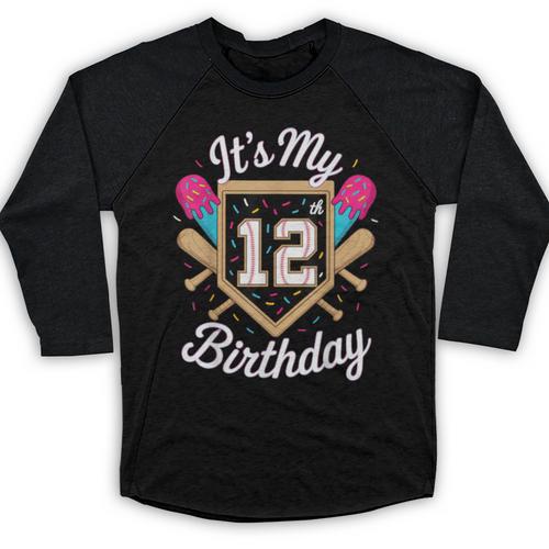 It's My 12th Birthday Baseball Fan Celebration Baseball Raglan Shirt - Sportilla