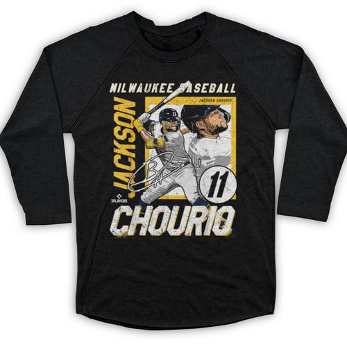 Jackson Chourio Milwaukee MLB Baseball Player MLBJCH203M Baseball Raglan Shirt - Sportilla