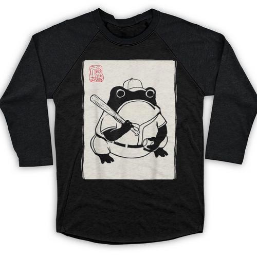 Japanese Grumpy Frog Baseball Player Baseball Baseball Raglan Shirt - Sportilla