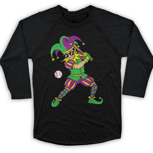 Jester Baseball Mardi Gras Carnival Sport Men Boy Teen Kids Baseball Raglan Shirt - Sportilla