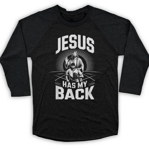 Jesus Has My Back Baseball Faith Motivation Tee Christian Baseball Raglan Shirt - Sportilla