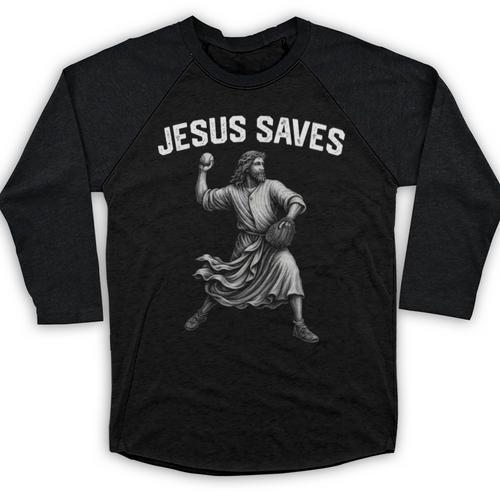 Jesus Saves Shirt Religious Christian Faith Baseball Baseball Raglan Shirt - Sportilla