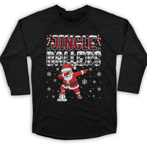 Jingle Ballers Plaid Santa Dabbing Baseball Christmas Baseball Raglan Shirt - Sportilla