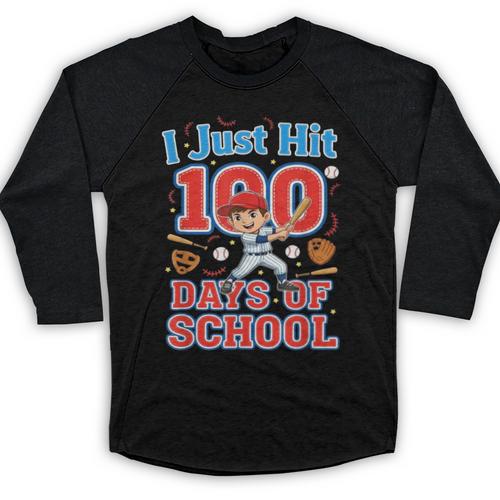 I Just Hit 100 Days Of School Baseball 100th Day Boys Kids Baseball Raglan Shirt - Sportilla