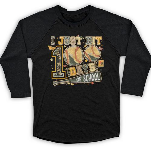 I Just Hit 100 Days Of School Baseball Teacher Student Retro Baseball Raglan Shirt - Sportilla