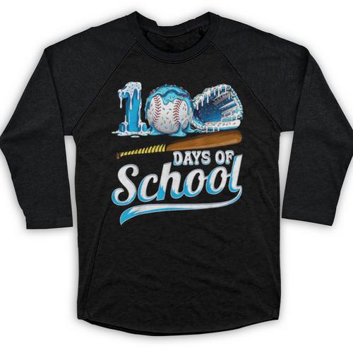 Kid 100 Days Of School Drip Baseball Ice Cream 100th Day Boy Baseball Raglan Shirt - Sportilla