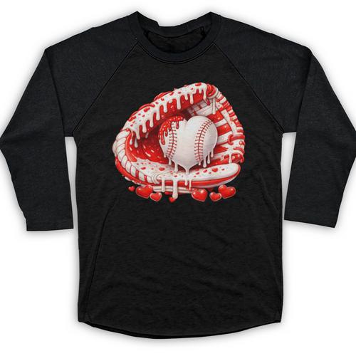 Kid Drip Ice Cream Baseball Heart Catcher Valentines Day Boy Baseball Raglan Shirt - Sportilla
