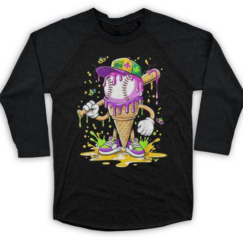 Kids Baseball Drip Ice Cream Apparel Kids Boys Mardi Gras Baseball Raglan Shirt - Sportilla