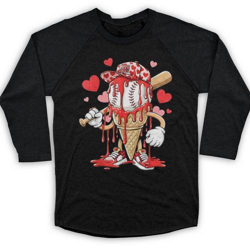 Kids Baseball Drip Ice Cream Apparel Kids Boys Valentine Baseball Raglan Shirt - Sportilla