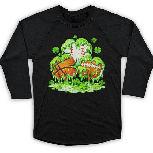 Kids St Patricks Day Shamrock Basketball Baseball Football Baseball Raglan Shirt - Sportilla