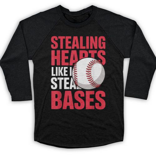 Kids Stealing Hearts Like I Steal Bases Cute Baseball Boys Baseball Raglan Shirt - Sportilla