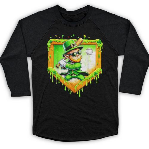 Leprechaun Baseball St Patricks Day Ice Cream Drip Men Boys Baseball Raglan Shirt - Sportilla