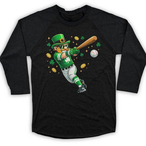 Leprechaun Play Baseball St Patrick's Day Men Kid Boys Baseball Raglan Shirt - Sportilla