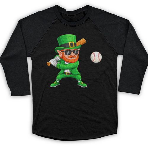 Leprechaun Playing Baseball St Patricks Day Sport Boys Baseball Raglan Shirt - Sportilla