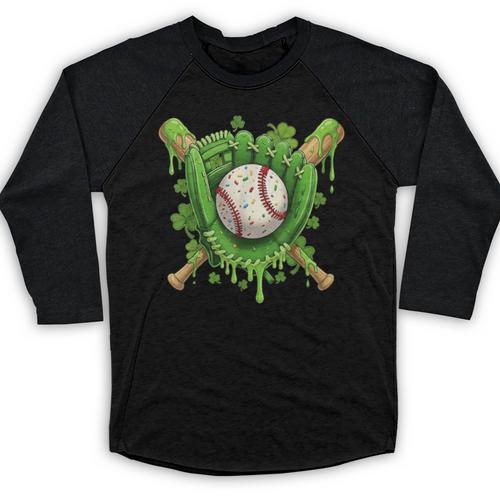 Lucky Shamrock Baseball Gloves Drip St Patrick's Day Boys Baseball Raglan Shirt - Sportilla
