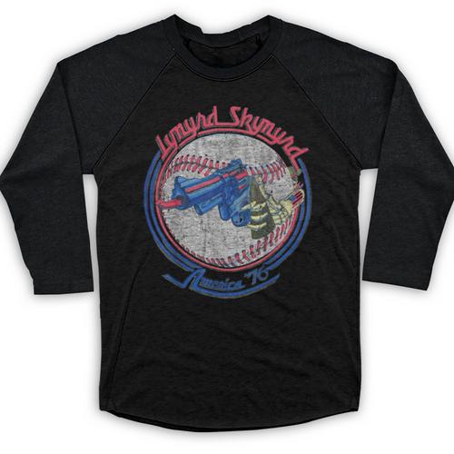 Lynyrd Skynyrd Skeleton Baseball Gun US Flag Cowboy Rock Fan Baseball Raglan Shirt - Sportilla