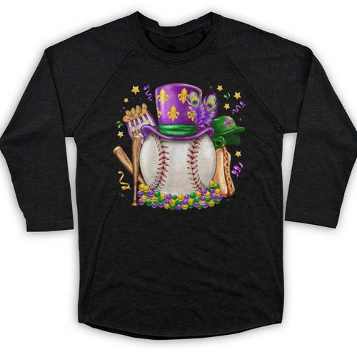 Mardi Gras Baseball Jester Hat Fleur De Lis Boys Girls Kids Baseball Raglan Shirt - Sportilla