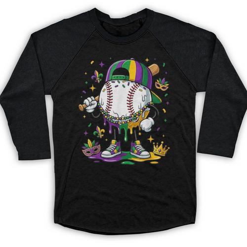 Mardi Gras Ice Cream Drip Baseball Carnival Party Mask Boys Baseball Raglan Shirt - Sportilla