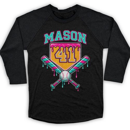 Mason 41 Meme Ice Cream Drip Baseball Birthday Costume Baseball Raglan Shirt - Sportilla
