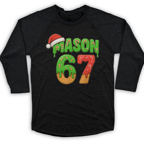 Mason 67 Christmas Ice Cream Drip Meme Six Seven Baseball Baseball Raglan Shirt - Sportilla