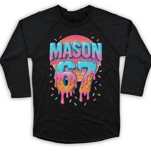 Mason 67 Costume Ice Cream Baseball Drip 6 7 Meme Six Seven Baseball Raglan Shirt - Sportilla