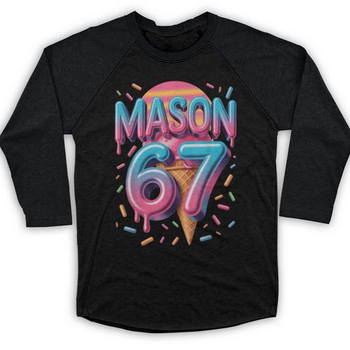 Mason 67 Meme Ice Cream Baseball Drip Baseball Raglan Shirt - Sportilla