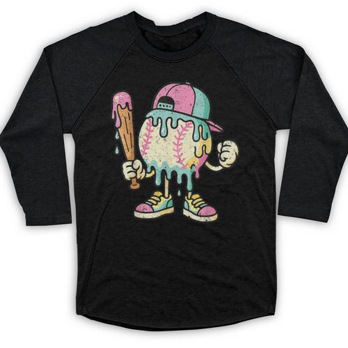 Melted Ice-Cream Baseball Mascot Pastel Pop Baseball Raglan Shirt - Sportilla
